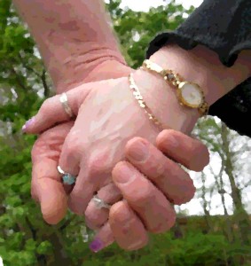 Man and lady holding hands.